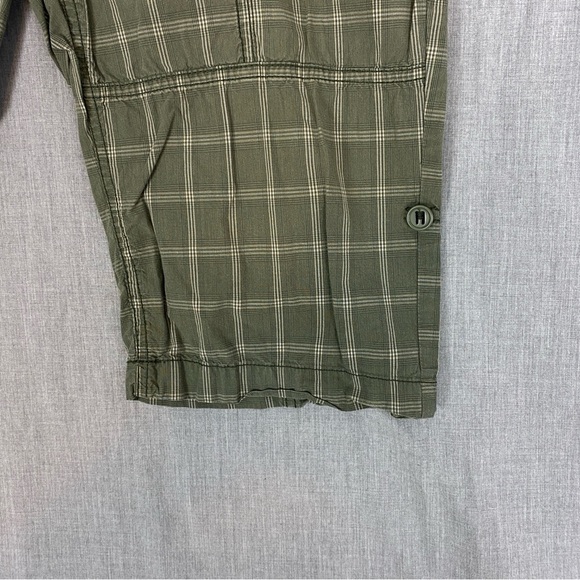 Reitmans Capris Cotton Green Plaid Sz 9 Roll Tab Cuffs Soft Band Elastic Waist - Picture 3 of 12